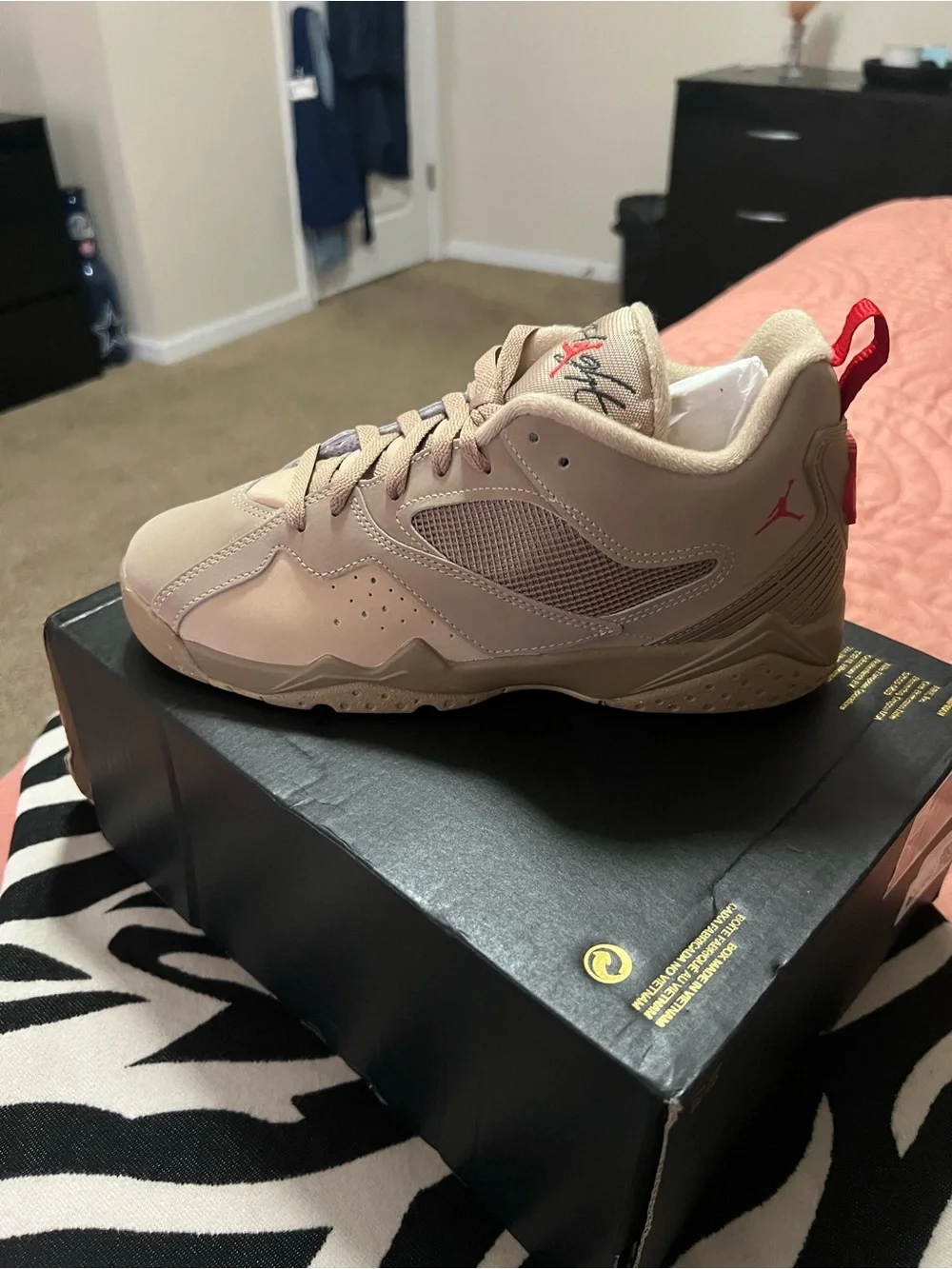 Jordan Kids Tan Sneakers with Red Jumpman Accents